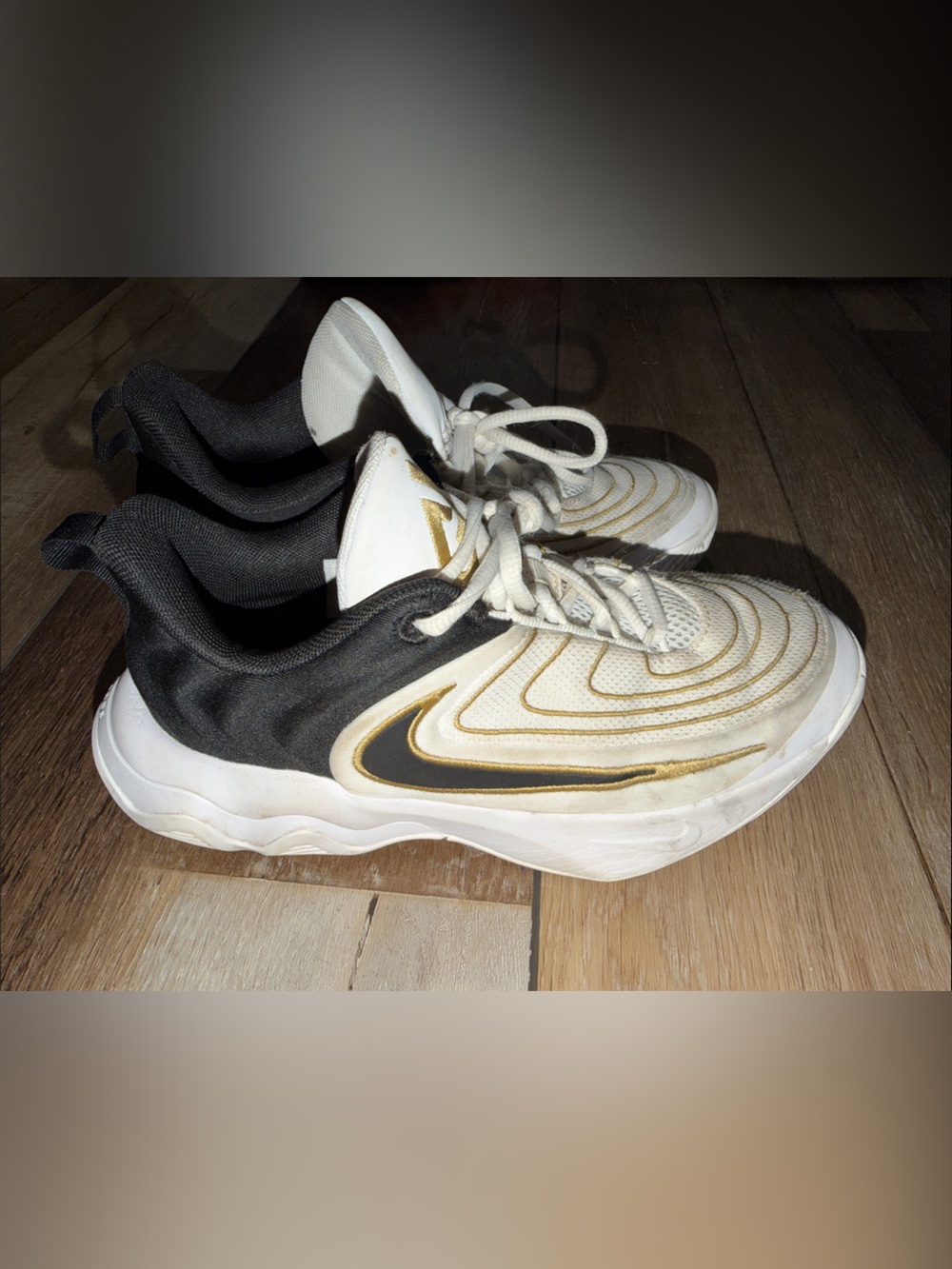 Kids Nike Basketball shoesWhite and Gold Athletic Sneakers - 3 Y